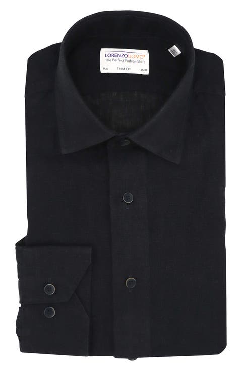 Solid Linen Trim Fit Dress Shirt