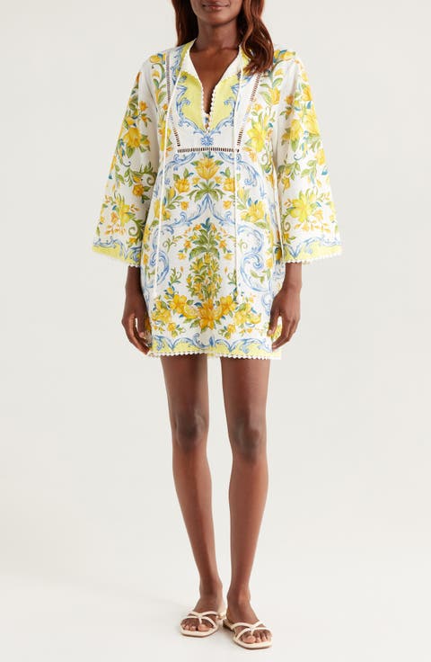 Sicily Floral Linen Blend Cover-Up Minidress