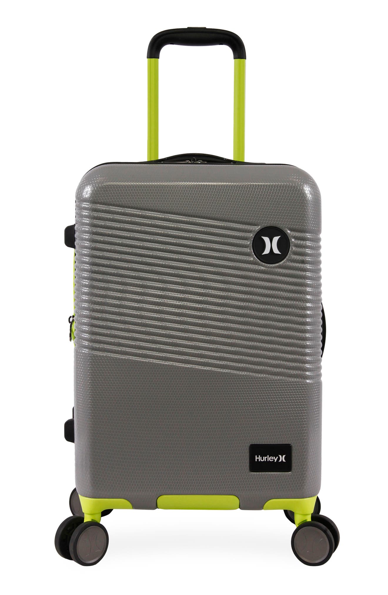 Hurley Looper 21" Hardshell Spinner Suitcase, Main, color, Light Grey / Neon