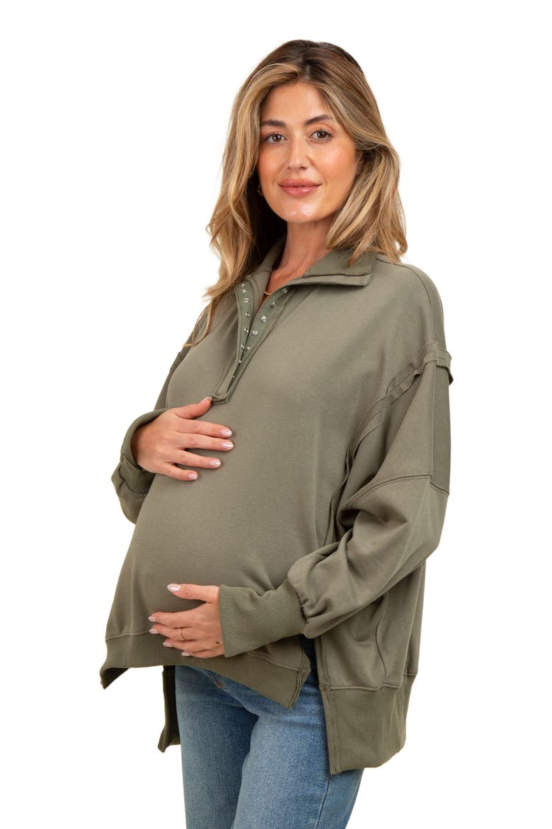Snap Button Pullover Henley Sweatshirt, Alternate, color, Olive Green