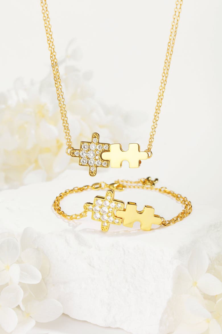 Jigsaw Puzzle Zirconia Bracelet, Alternate, color, Gold