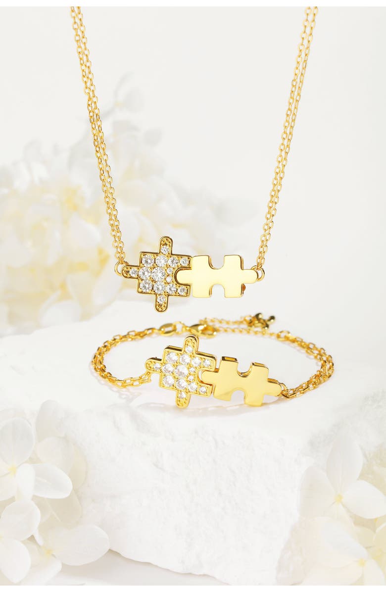 Classicharms Jigsaw Puzzle Zirconia Bracelet, Alternate, color, Gold