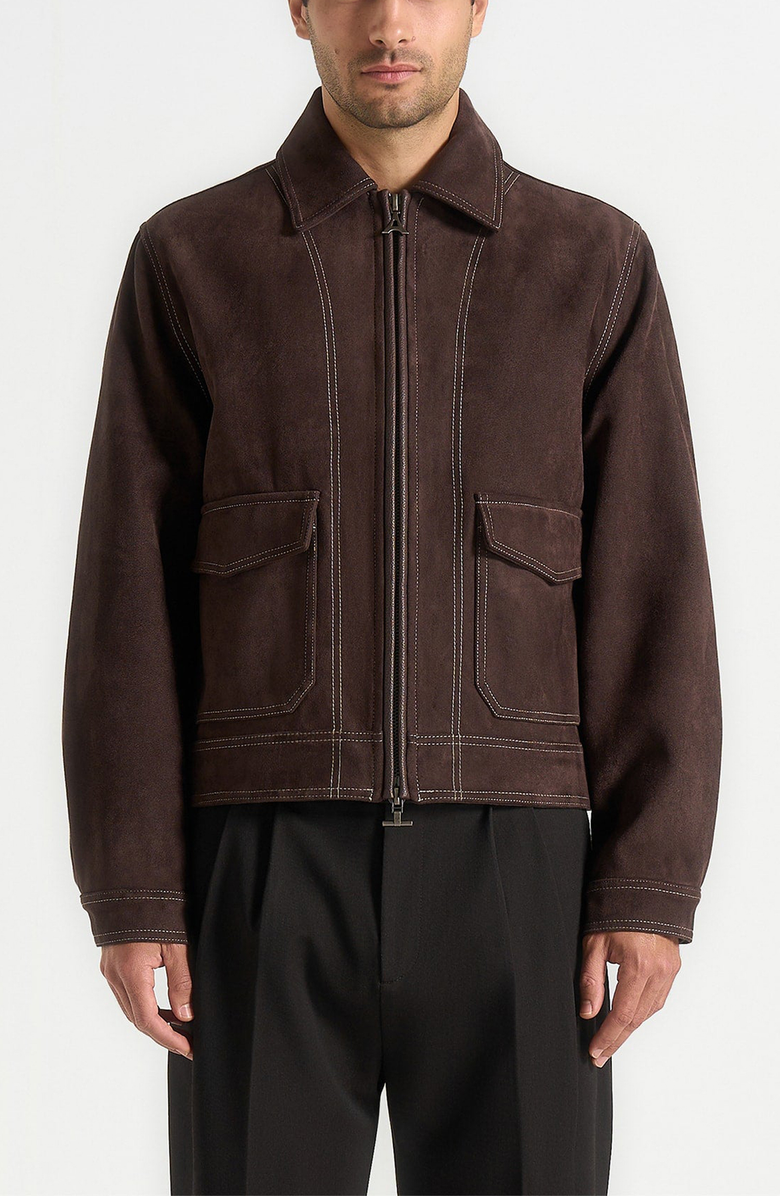 Manière De Voir Vince Suede Contrast Stitch Jacket, Alternate, color, Brown