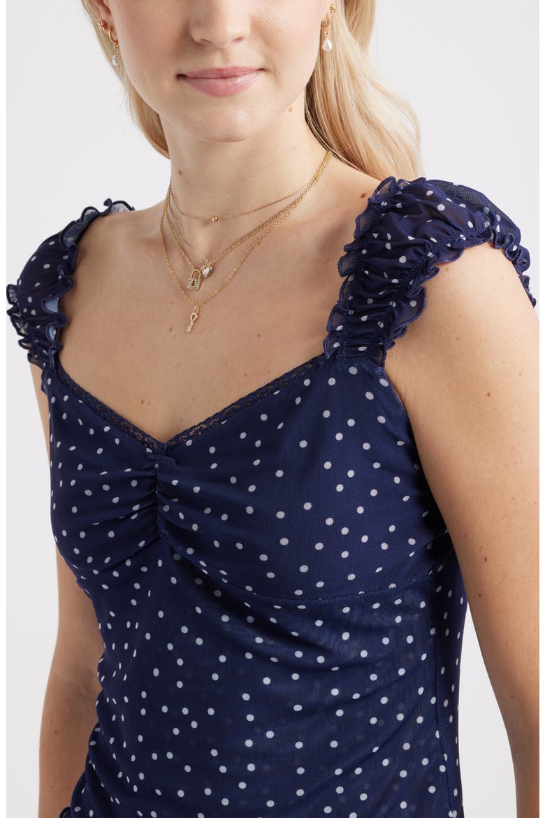 Print Mesh Top, Alternate, color, NAVY- WHITE MYLA DOT