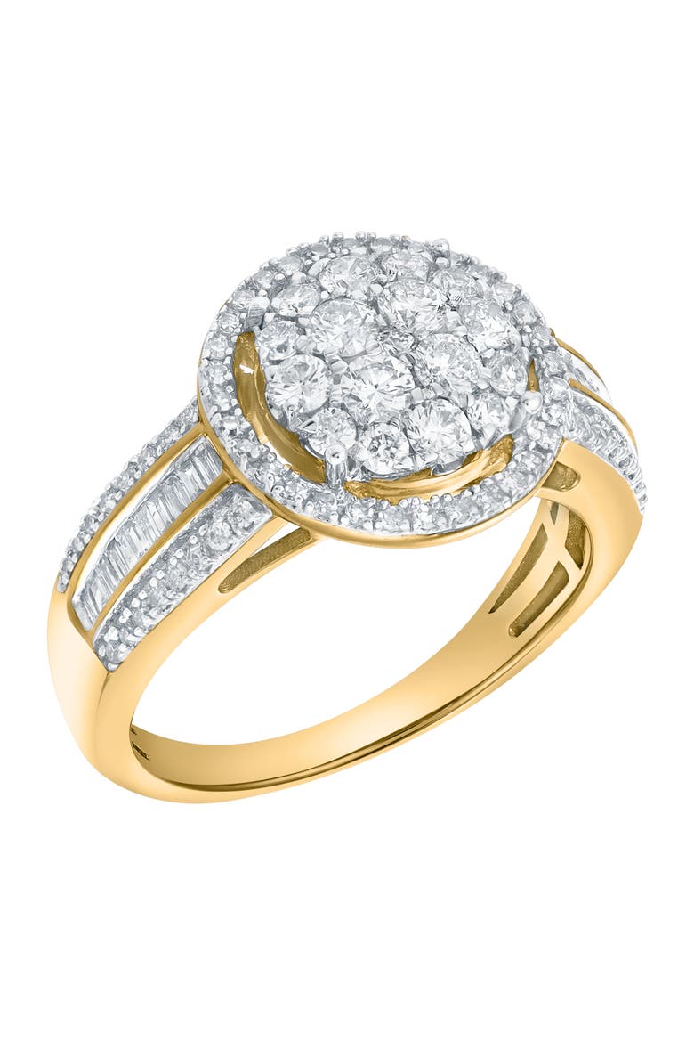 Valencia 0.90 Cts Natural Diamond Halo Cluster 14K Gold Ring, Alternate, color, 14K Yellow Gold