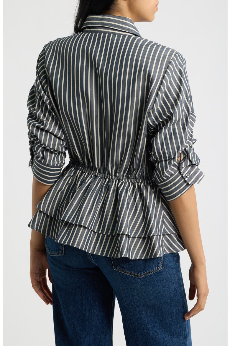 Stripe Double Peplum Top, Alternate, color, NAVY/ ECRU