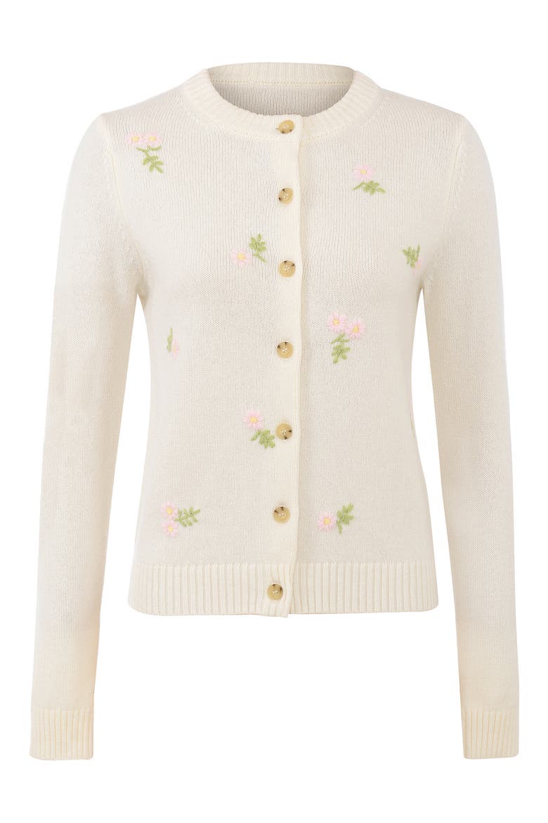 Poppie Embroidered Wool & Cashmere Cardigan, Alternate, color, IVORY