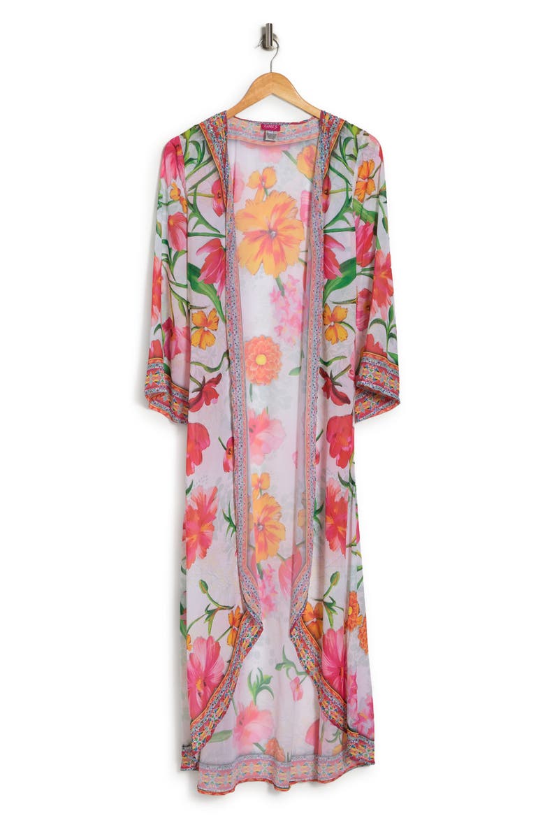 Floral Print Cover-Up Long Duster, Alternate, color, WHITE