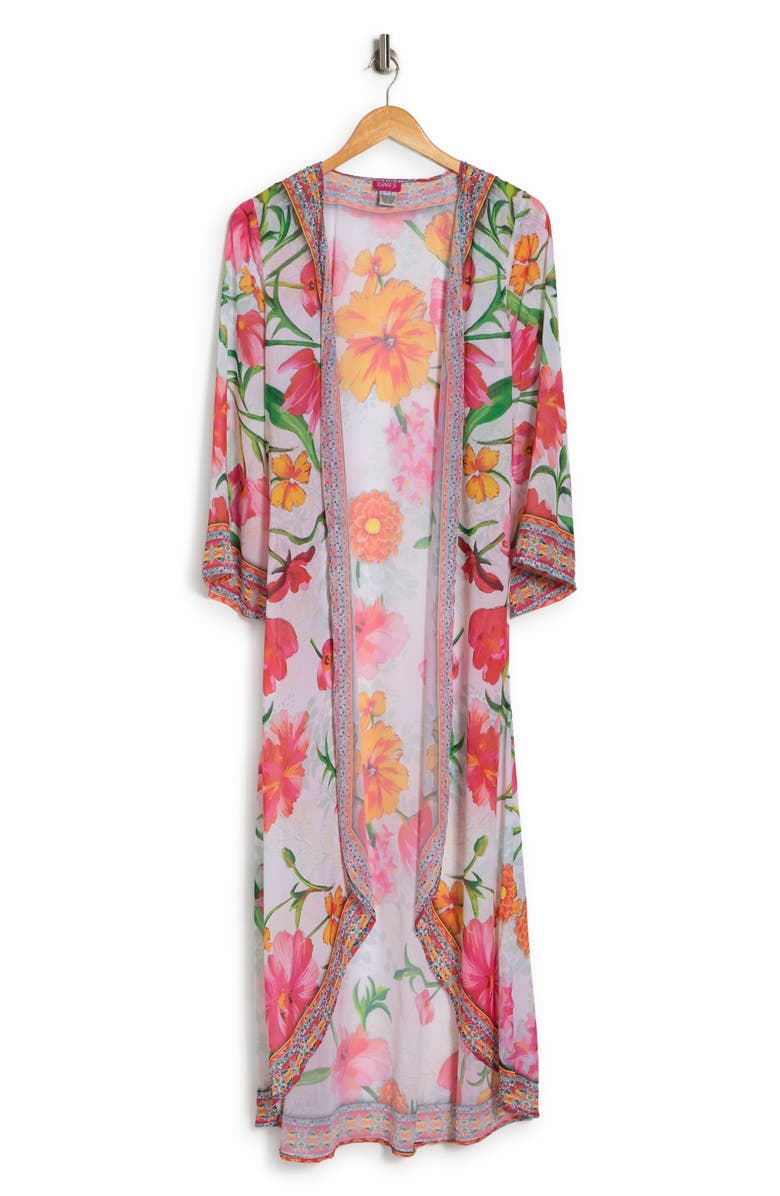 RANEES Floral Print Cover-Up Long Duster, Alternate, color, White
