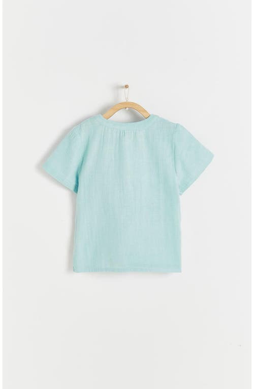 Babycottons Monet Mandarin Collar Short Sleeve Shirt In Blue