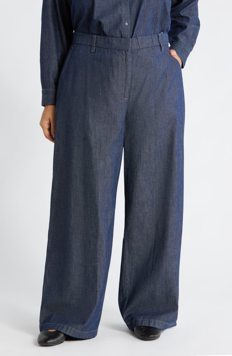 Eileen Fisher High Waist Organic Cotton Wide Leg Pants, Main, color, Dark Indigo