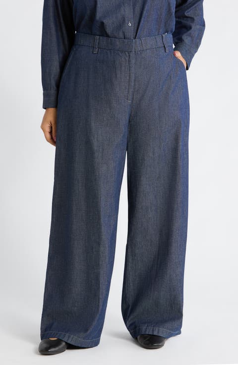High Waist Organic Cotton Wide Leg Pants (Plus)