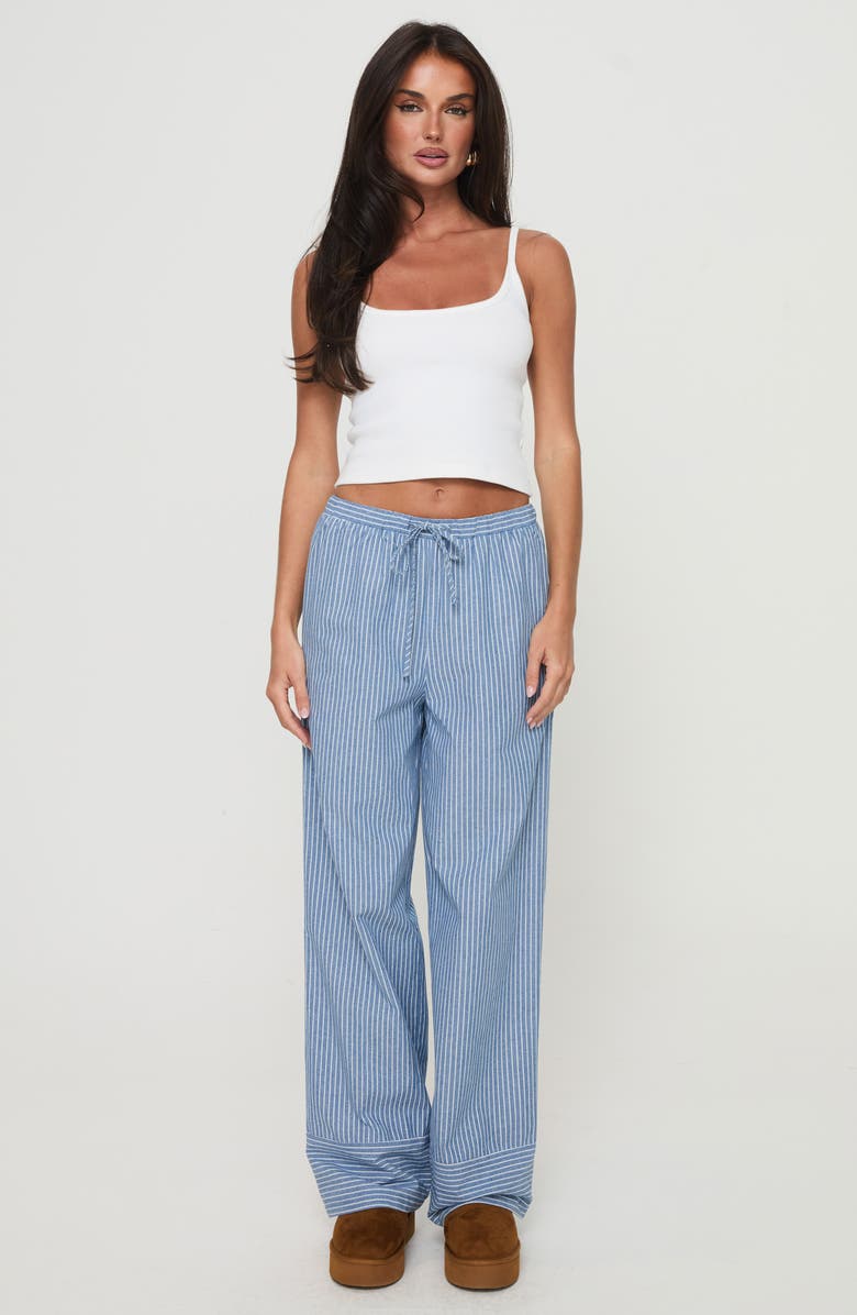 Princess Polly Veridian Stripe Cotton Blend Pants, Alternate, color, Blue