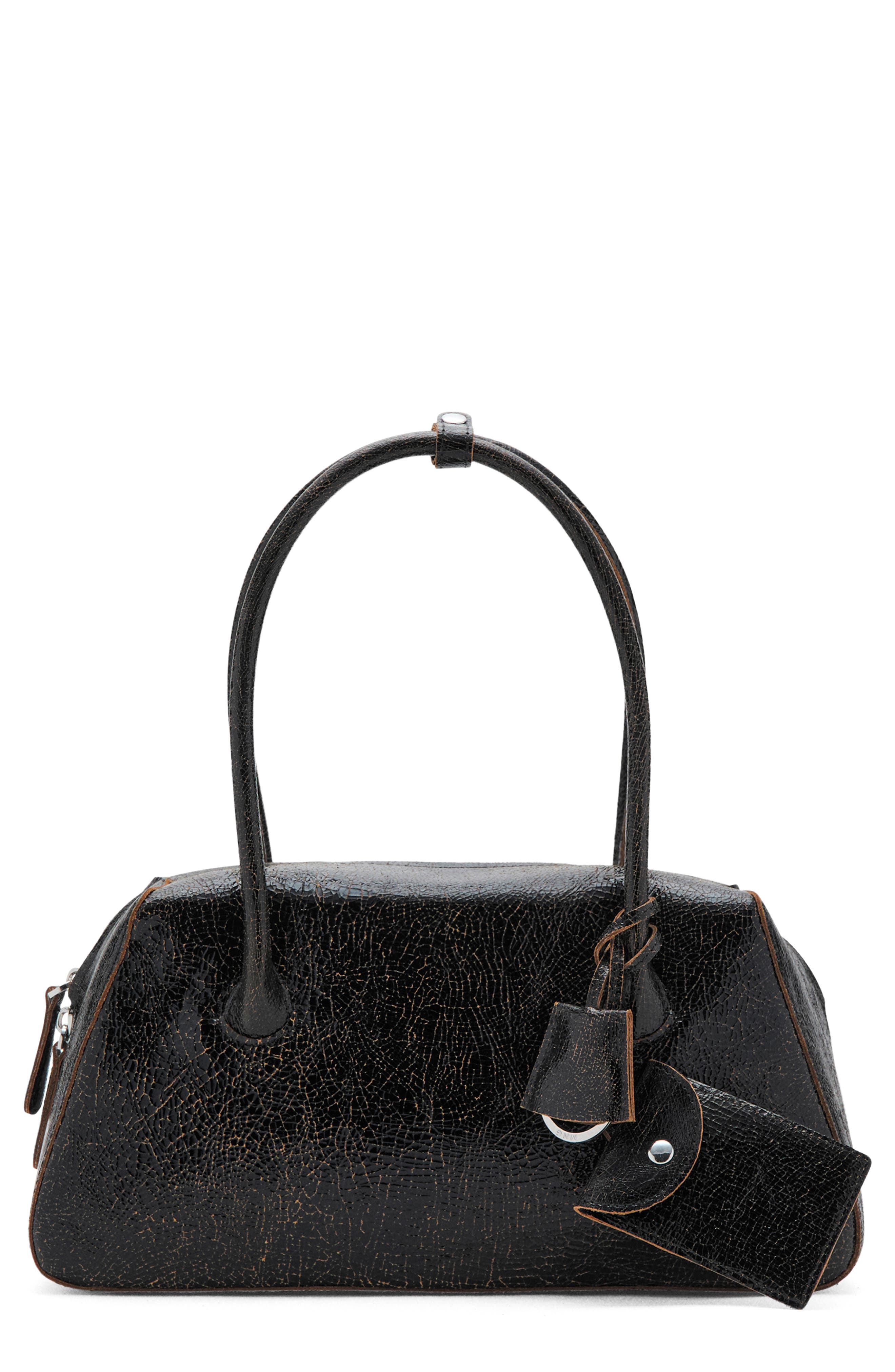 MANGO Leather Shoulder Bag, Main, color, Black