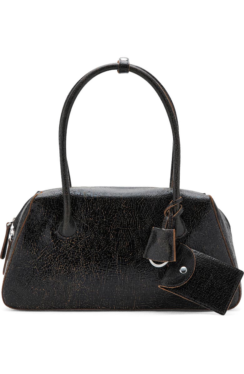 MANGO Leather Shoulder Bag, Main, color, Black