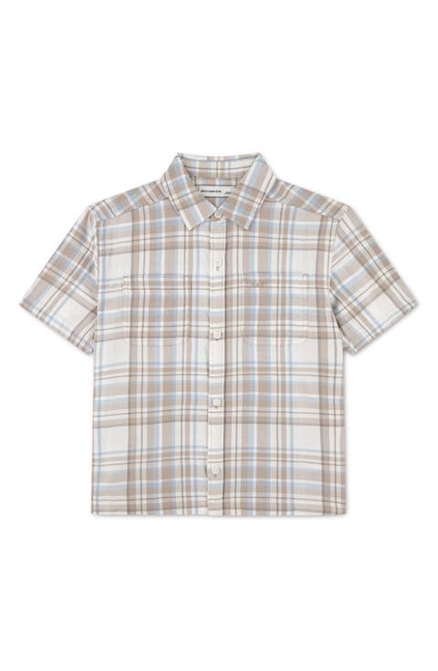 Kids' Boxy Fit Plaid Short Sleeve Cotton Button-Up Shirt (Little Kid & Big Kid)