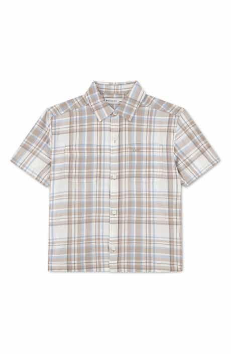 Kids' Boxy Fit Plaid Short Sleeve Cotton Button-Up Shirt