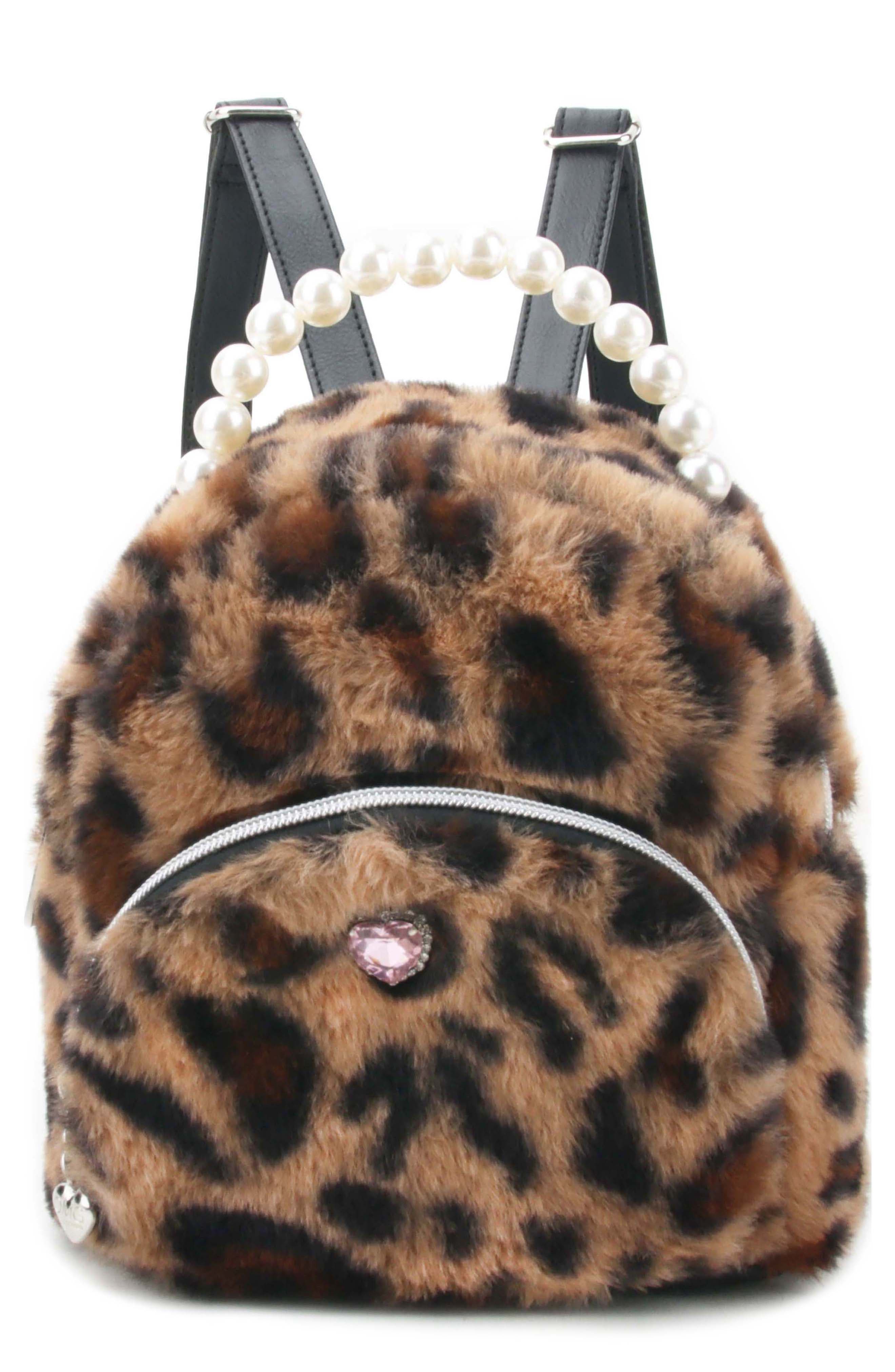 OMG Accessories Kids' Mini Leopard Faux Fur Backpack, Main, color, 