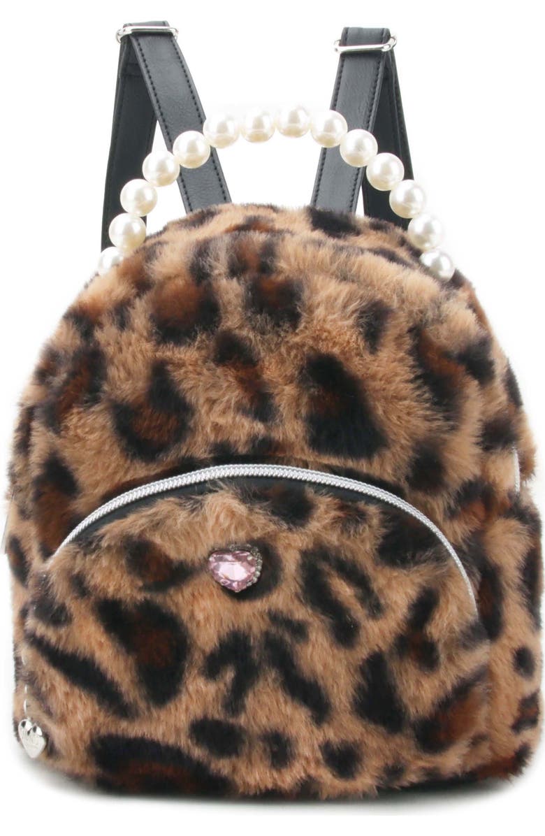 OMG Accessories Kids' Mini Leopard Faux Fur Backpack, Main, color, Brown