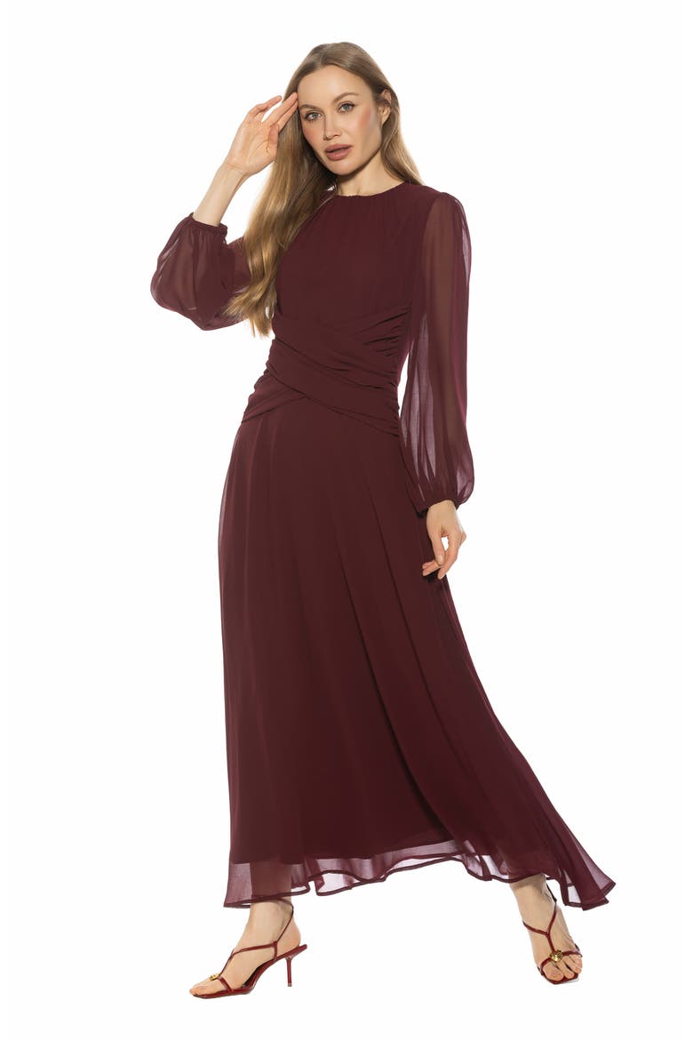 Sorrel Long Sleeve Chiffon Maxi Dress, Alternate, color, BURGUNDY