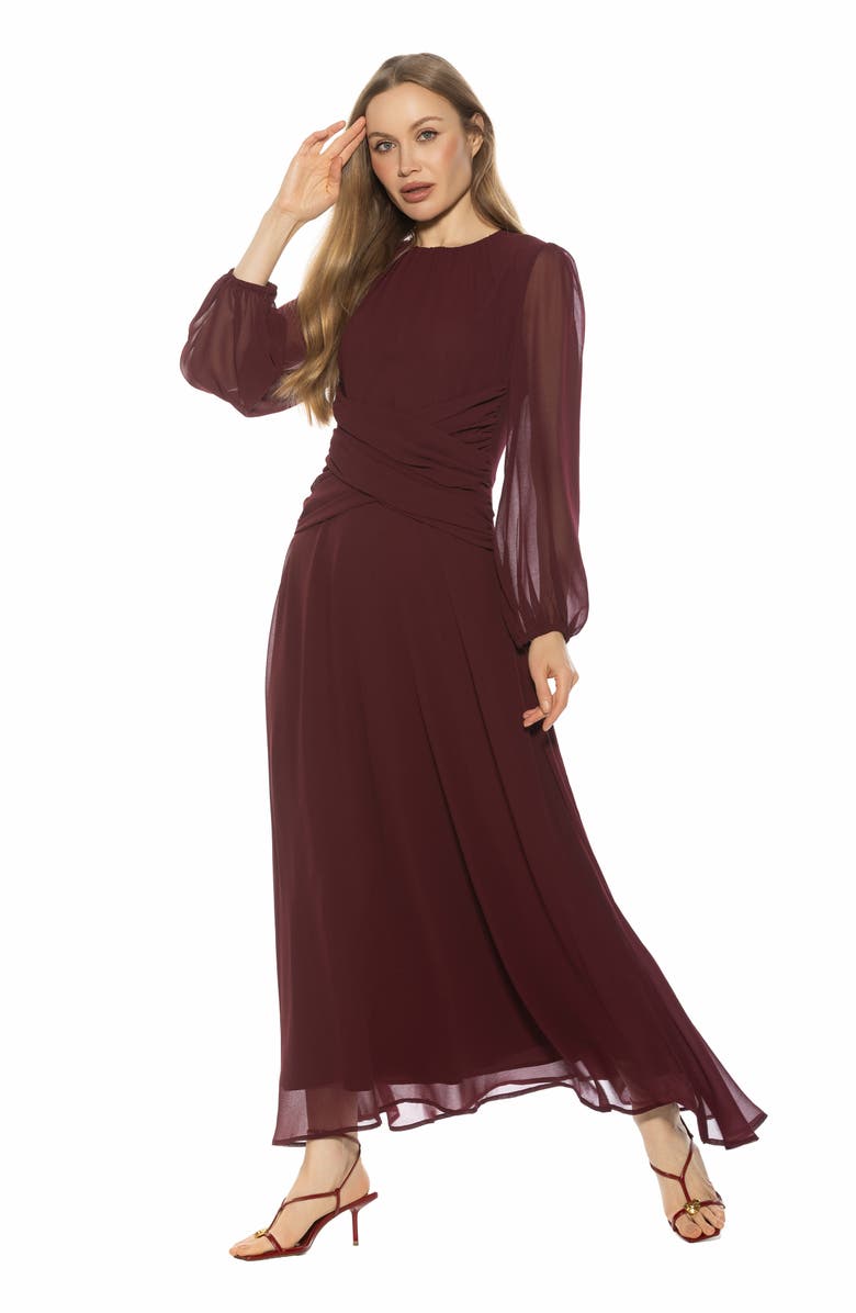 Alexia Admor Sorrel Long Sleeve Chiffon Maxi Dress, Alternate, color, Burgundy