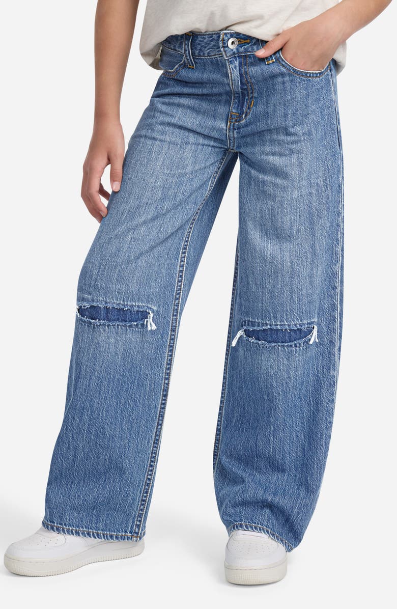 abercrombie kids Kids' Ripped High Waist Wide Leg Jeans, Alternate, color, Mgyanf Dus