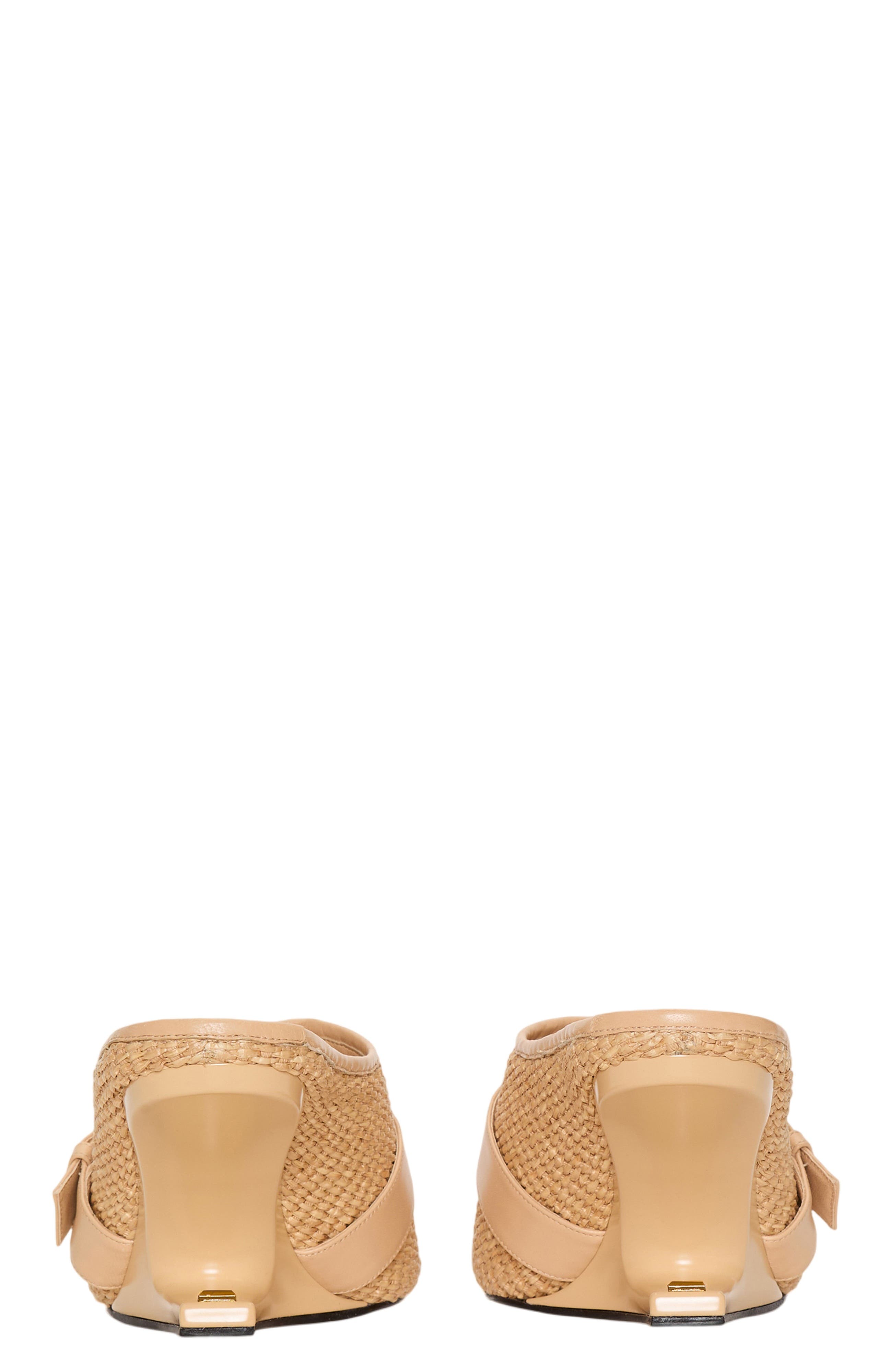 Balmain Anthem No Wedge mules in smooth leather and raffia, Alternate, color, Beige