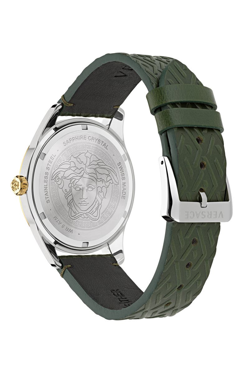 Versace Greca Time Leather Strap Watch, 41mm, Alternate, color, Two Tone