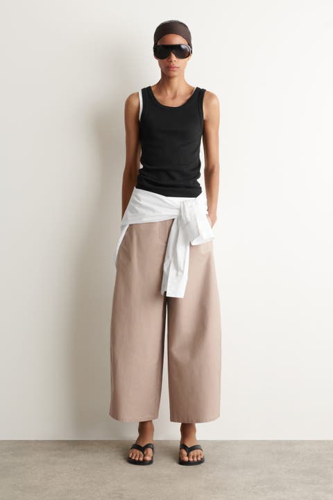 Cropped Barrel-Leg Cotton Pants