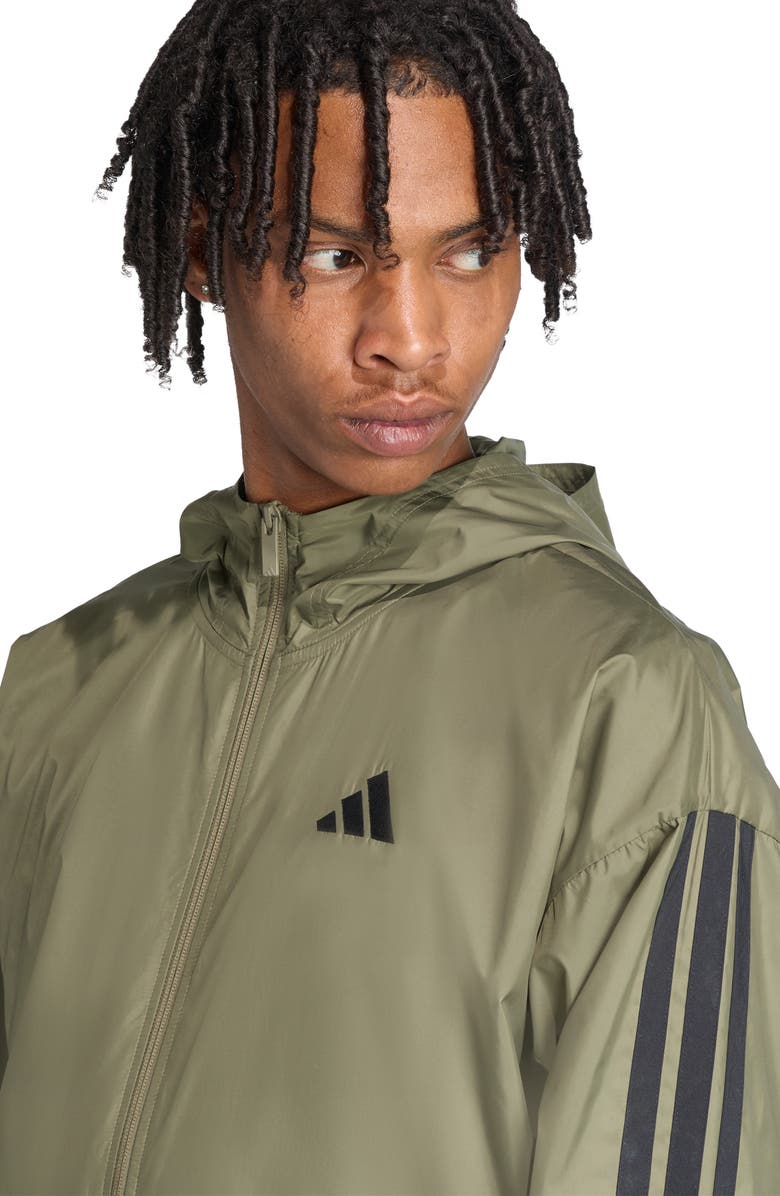 adidas 3-Stripes Hooded Windbreaker Jacket, Alternate, color, Olive Strata/ Black
