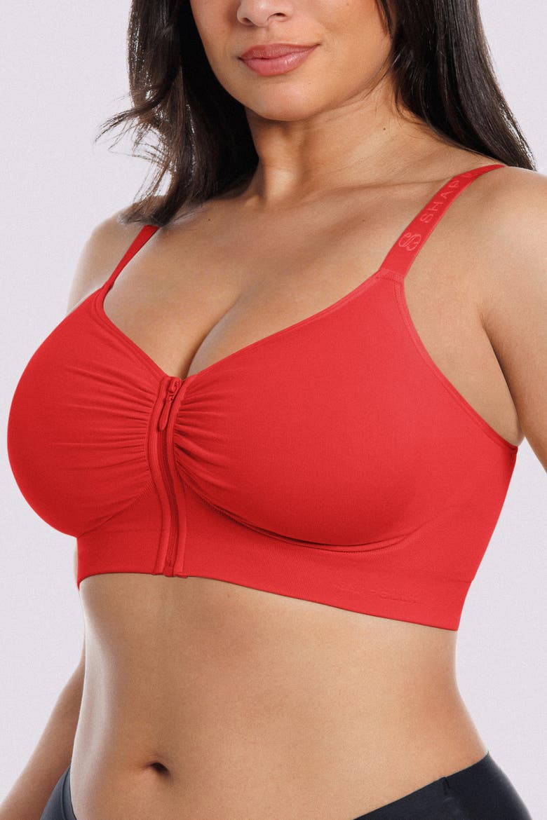 Skin Flow Seamless Front-Zip Wireless Bra, Main, color, Red