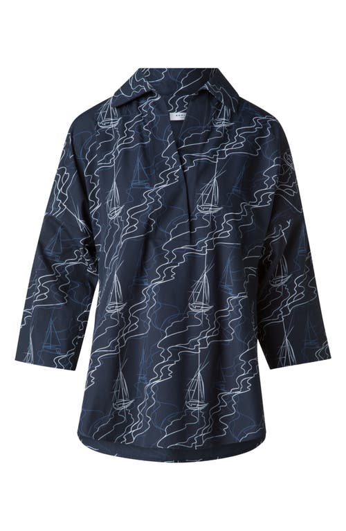 Shop Akris Punto Sailboat Print Poplin Tunic In Navy-cream