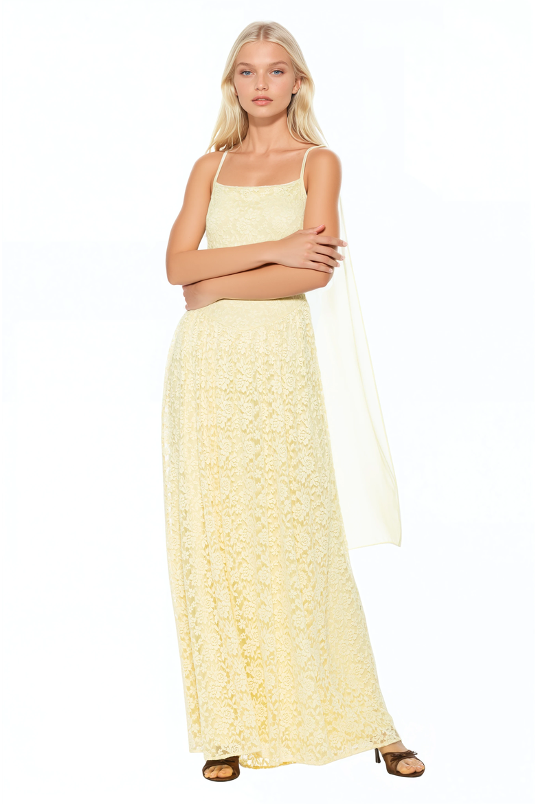 Marin Draped Bodice Dropped Waist Gown, Alternate, color, Butter Yellow