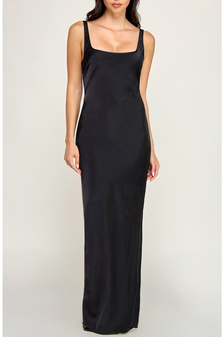 Kate Satin Maxi Dress, Main, color, BLACK
