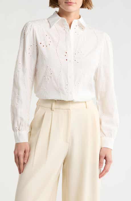 Forgotten Grace Eyelet Hidden Placket Top