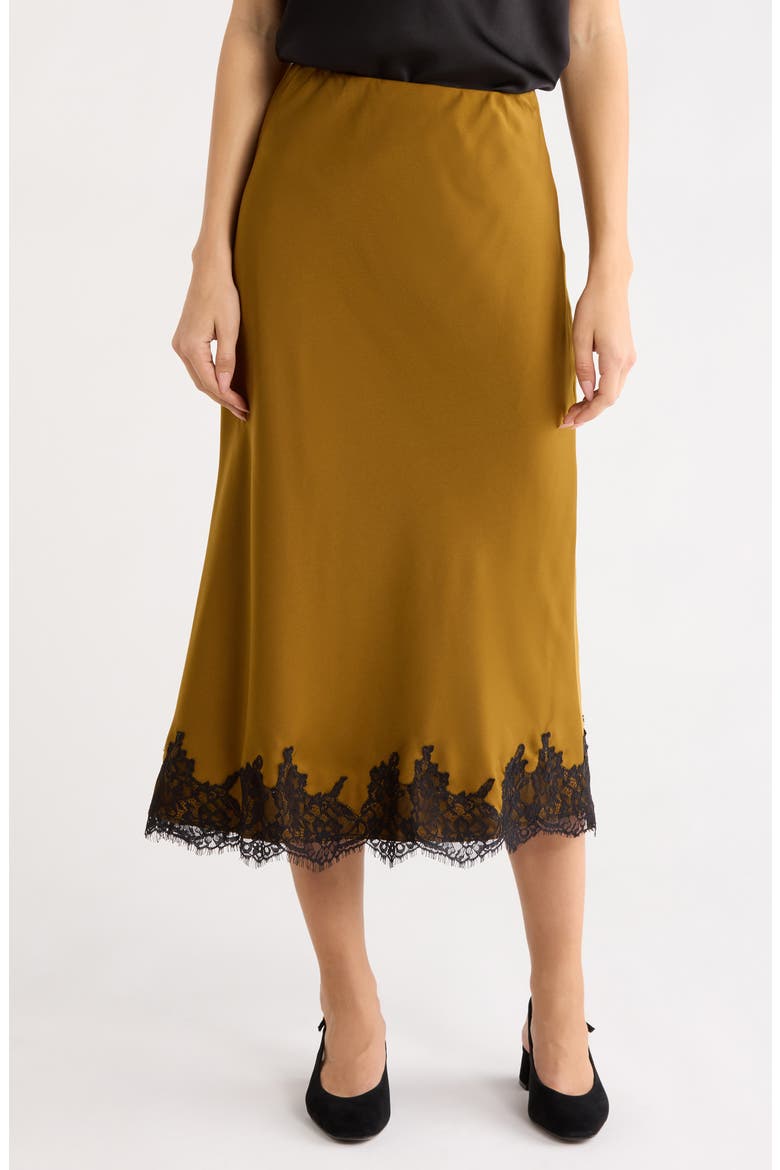 Vienna Lace Trim Satin Skirt, Main, color, GOLD