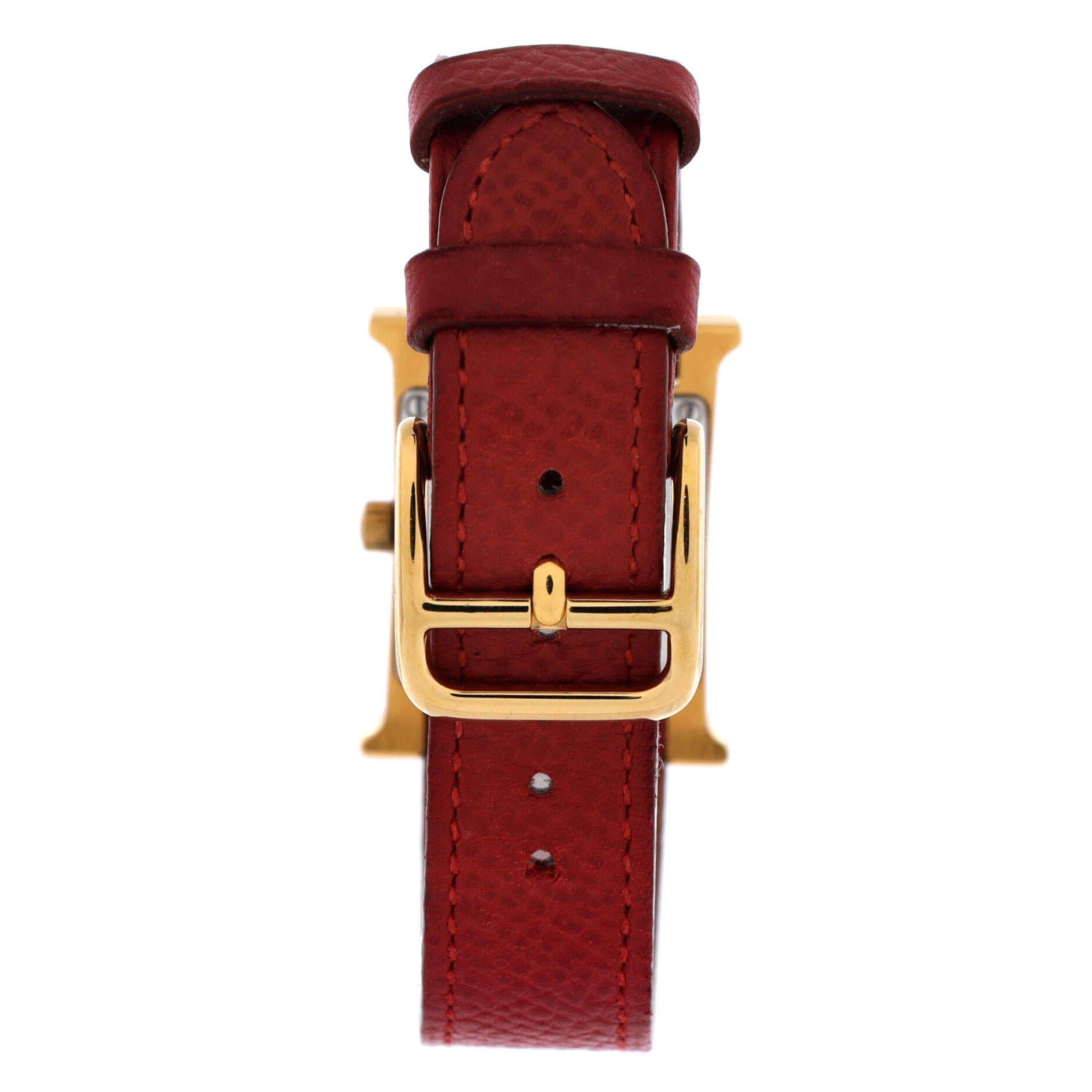 Heure H Quartz Watch Plated Metal and Leather 21, Alternate, color, Red