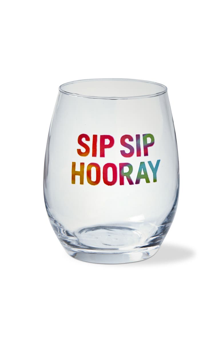 tag Sip Sip Hooray Stemless Wine Glasses Clear Everyday Drinkware, Main, color, Clear