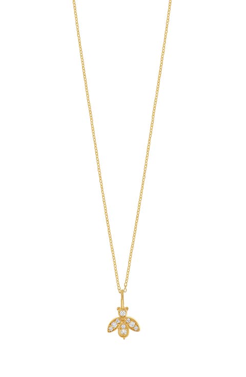 18K Yellow Gold Diamond Bee Pendant Necklace
