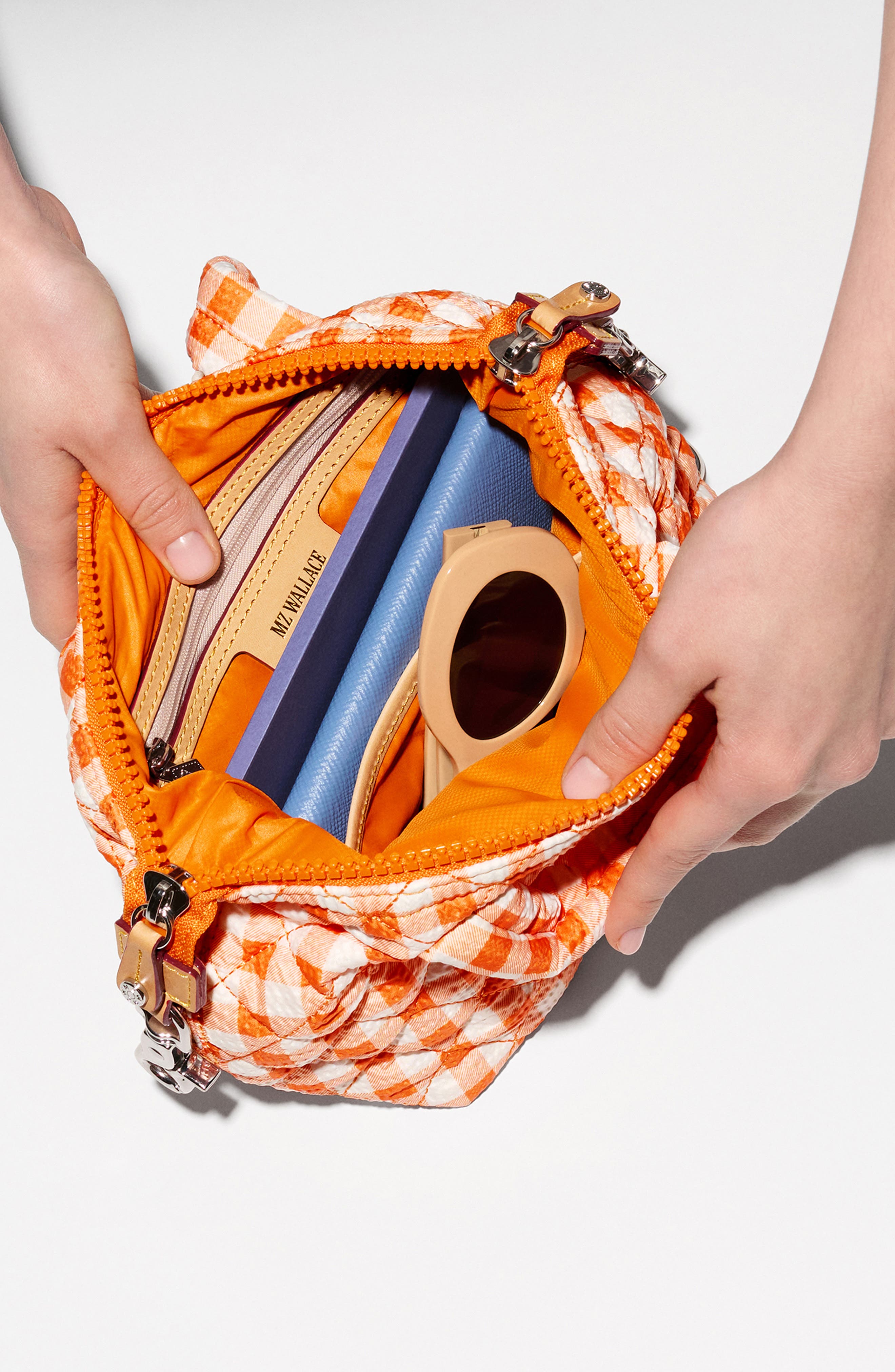 Micro Sutton Tote, Alternate, color, SUNSET ORANGE GINGHAM