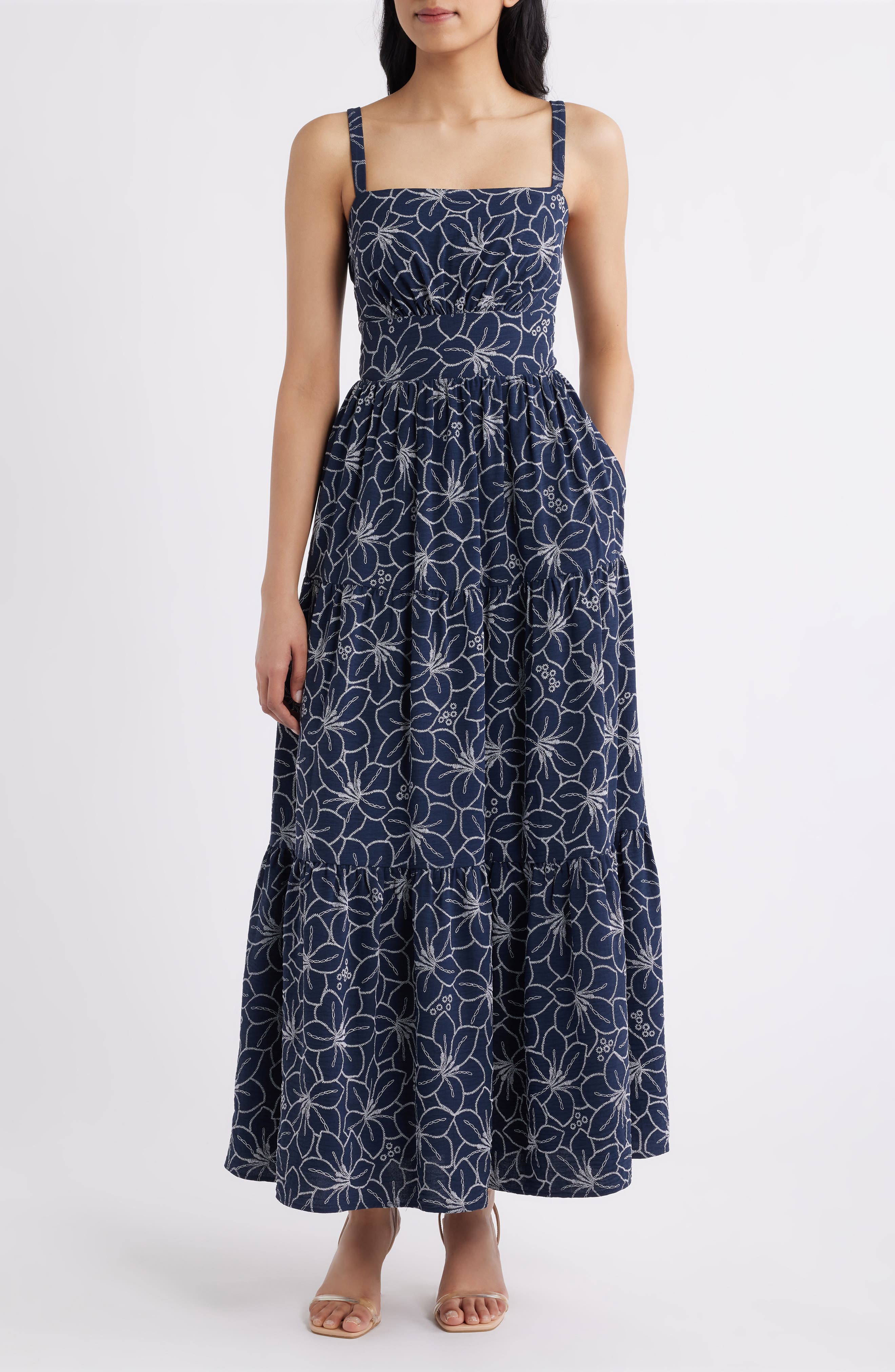 Floral Embroidered Sleeveless Maxi Dress