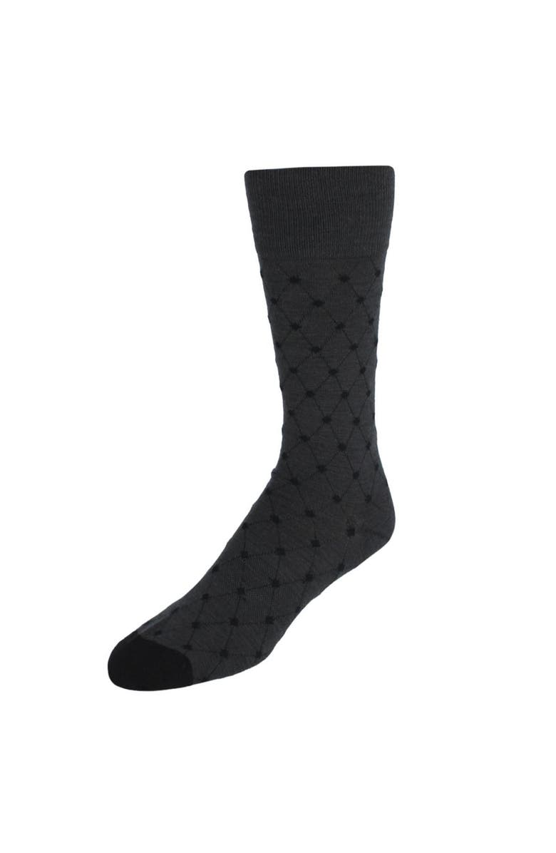 Trafalgar Ciel Diamon Patterned Mid-Calf Merino Wool Socks, Main, color, Charcoal And Black