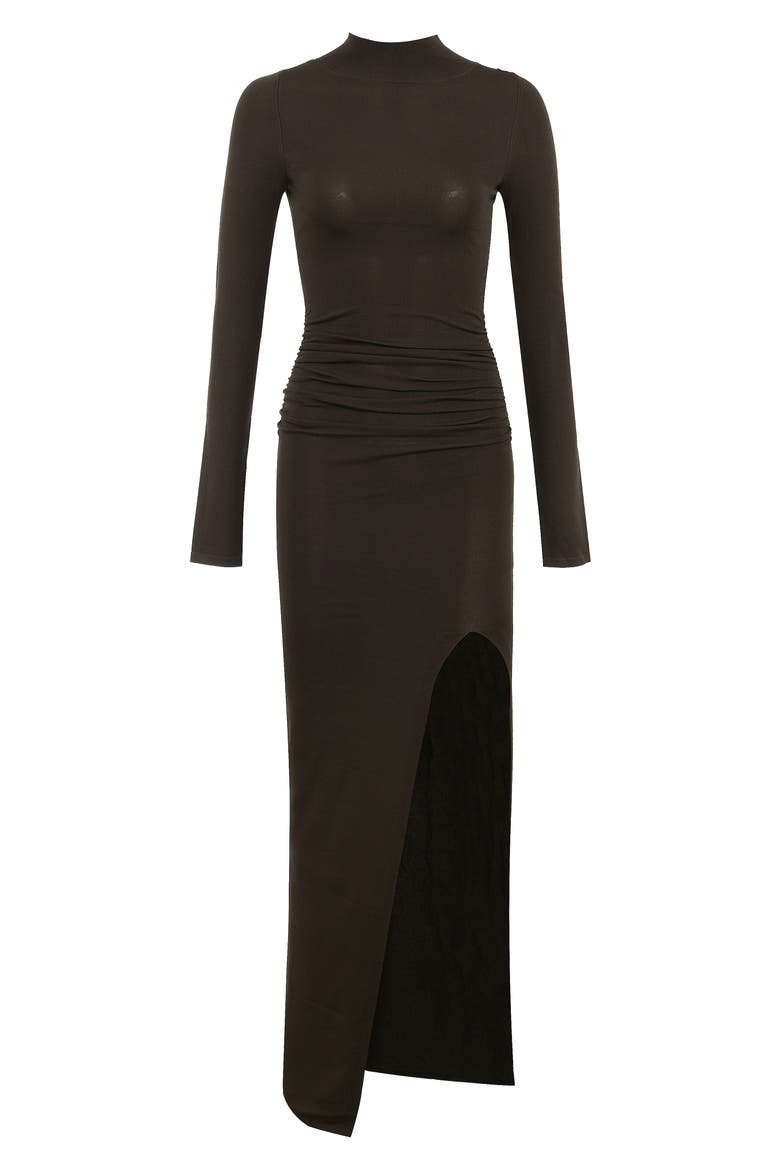 Anais Long Sleeve Mock Neck Knit Gown, Alternate, color, CHOCOLATE