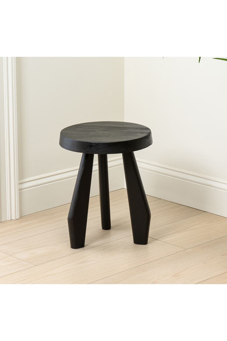 Terra Rustic Solid Acacia Wood Accent Stool, Small Indoor Outdoor Round Seat, Side Table and Plant Stand for Patio, Living Room, Alternate, color, Black