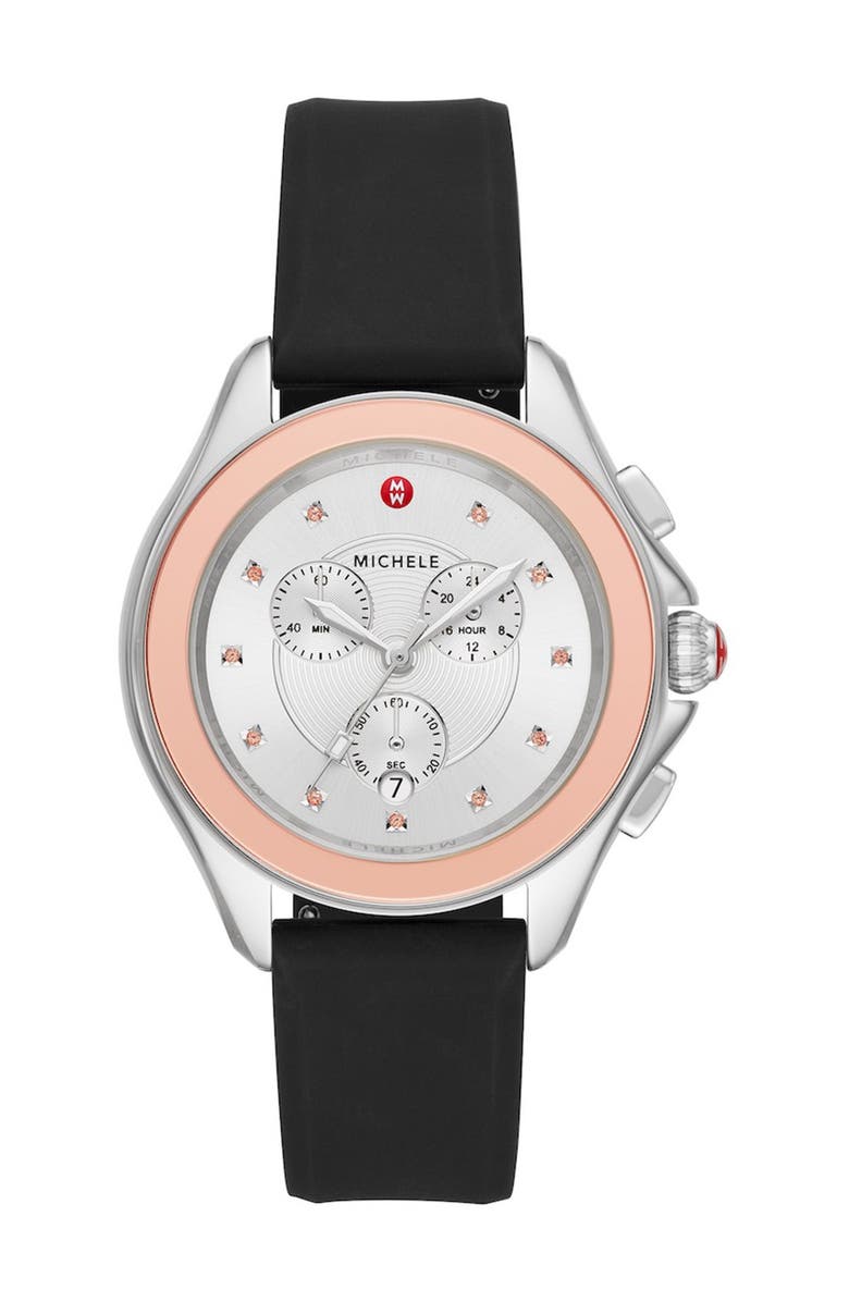 MICHELE Women's Cape Misty Rose Topaz Silicone Strap Watch, 38mm, Main, color, 