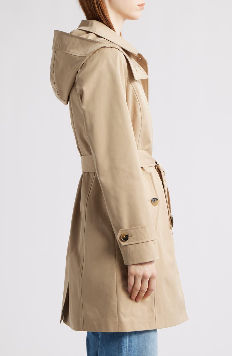 Michael Kors Water Resistant Trench Coat with Removable Hood, Alternate, color, Khaki