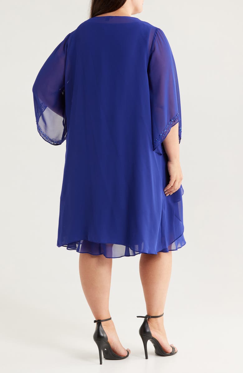 SL FASHIONS Beaded Tiered Chiffon Cocktail Dress with Jacket, Alternate, color, Iris