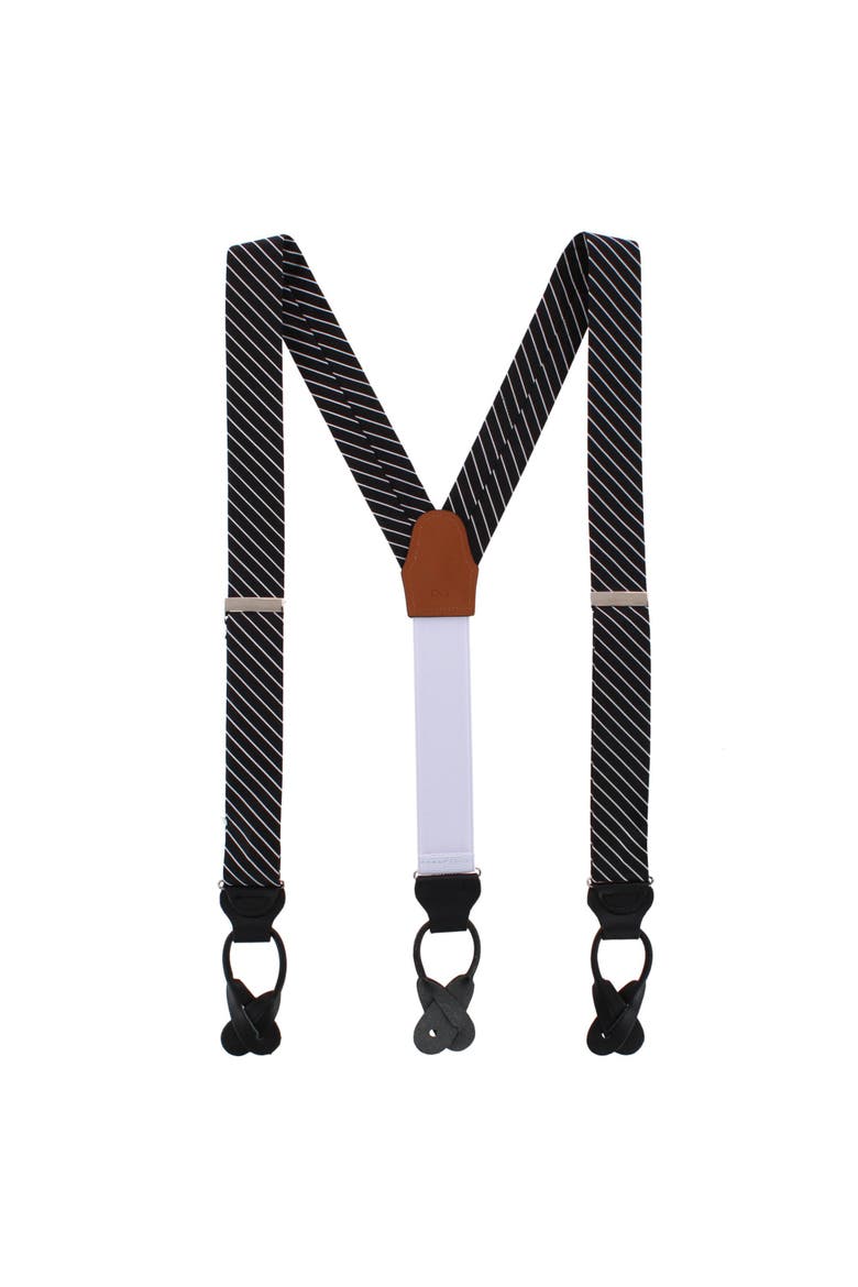 Declan Diagonal Stripe Silk Business Button End Suspenders, Alternate, color, Black with White Stripe