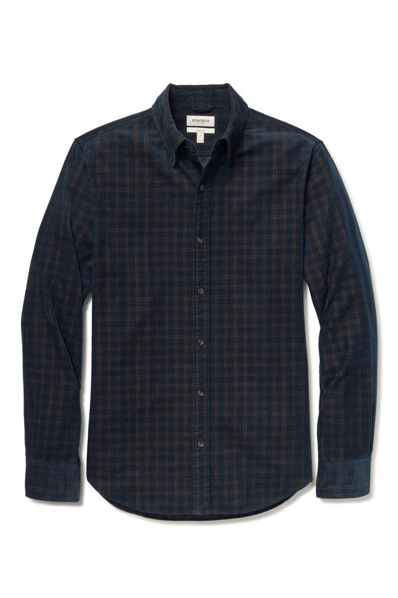 Everyday Plaid Long Sleeve Corduroy Button-Down Shirt, Alternate, color, NAVY BLUE RUFUS PLAID