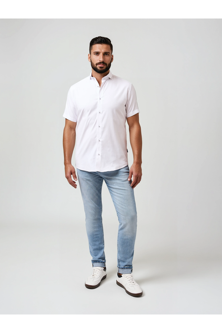 Tencel Stretch Solid SS Button-Up Shirt, Main, color, White